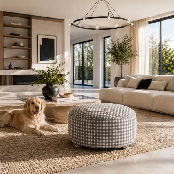 Checkered Round Pouf back