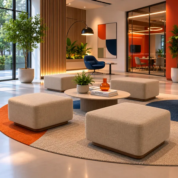 Modern Beige Square Ottoman back