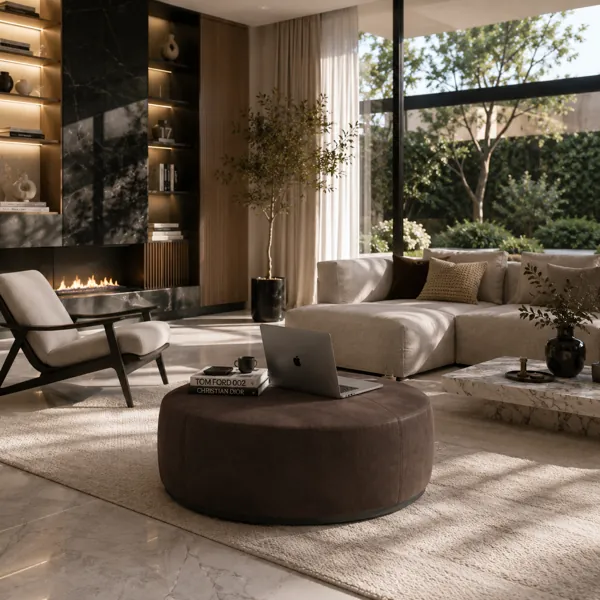 Round Brown Ottoman back