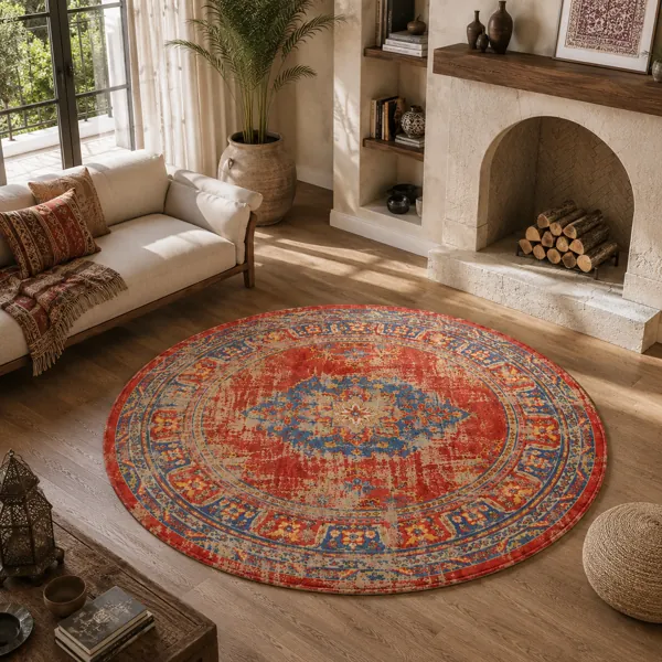 Round Vintage Medallion Rug back