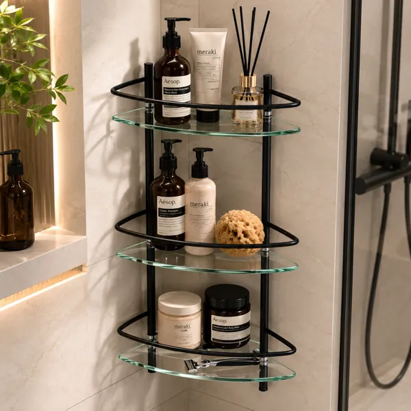 3-Tier Glass Corner Shelf 3D back
