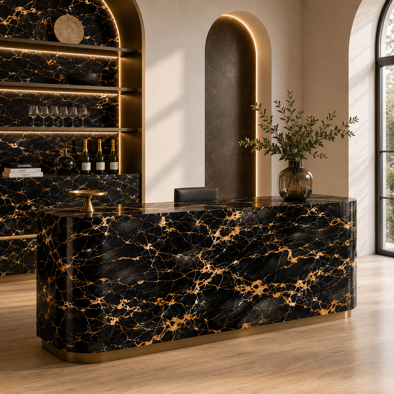Black Marble – Bold Copper Orange Veins 2