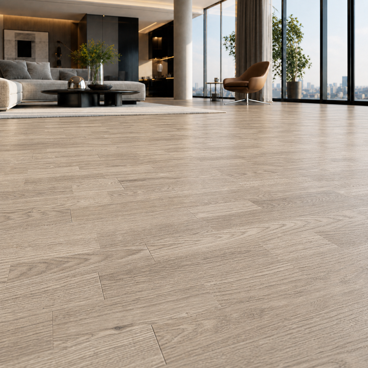 Pale Greige Block-Pattern Wood Parquet 2