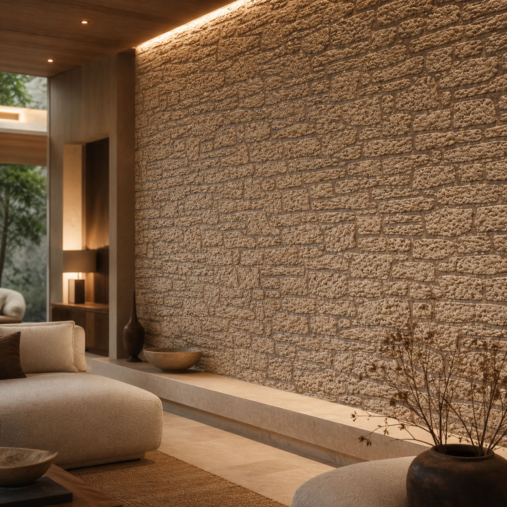 Beige Porous Rubble Stone Wall 2