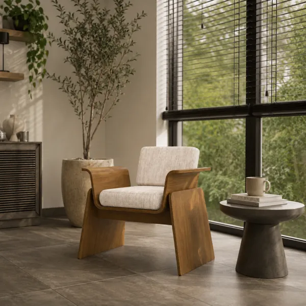 Curved Wood Lounge Armchair back