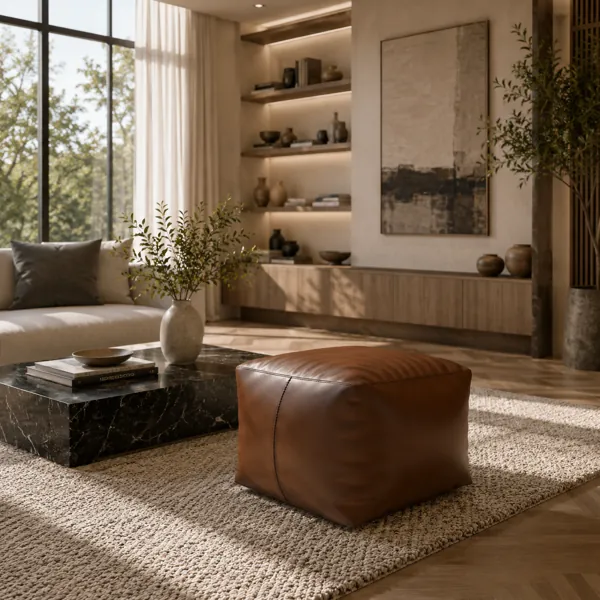 Modern Leather Pouf back