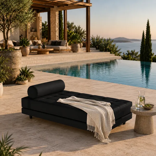 Modern Black Leather Chaise Lounge back