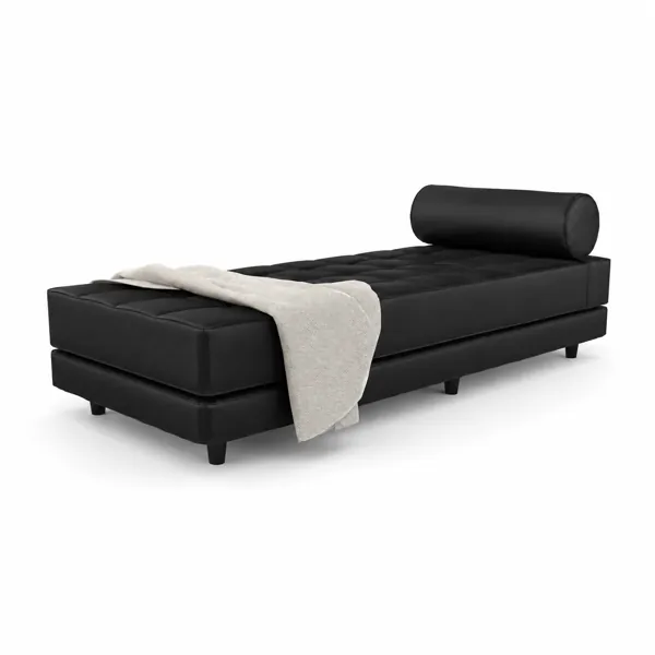 Modern Black Leather Chaise Lounge