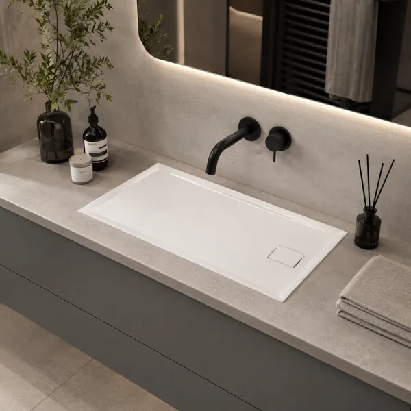 Minimalist Matte White Bathroom Sink 3D back