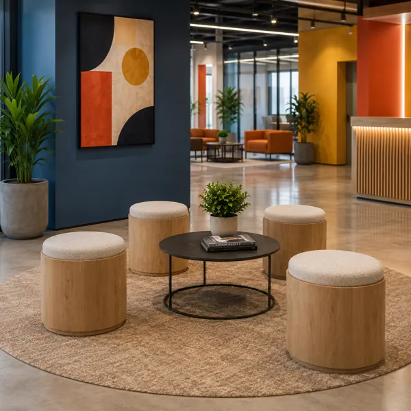 Modern Round Upholstered Pouf back