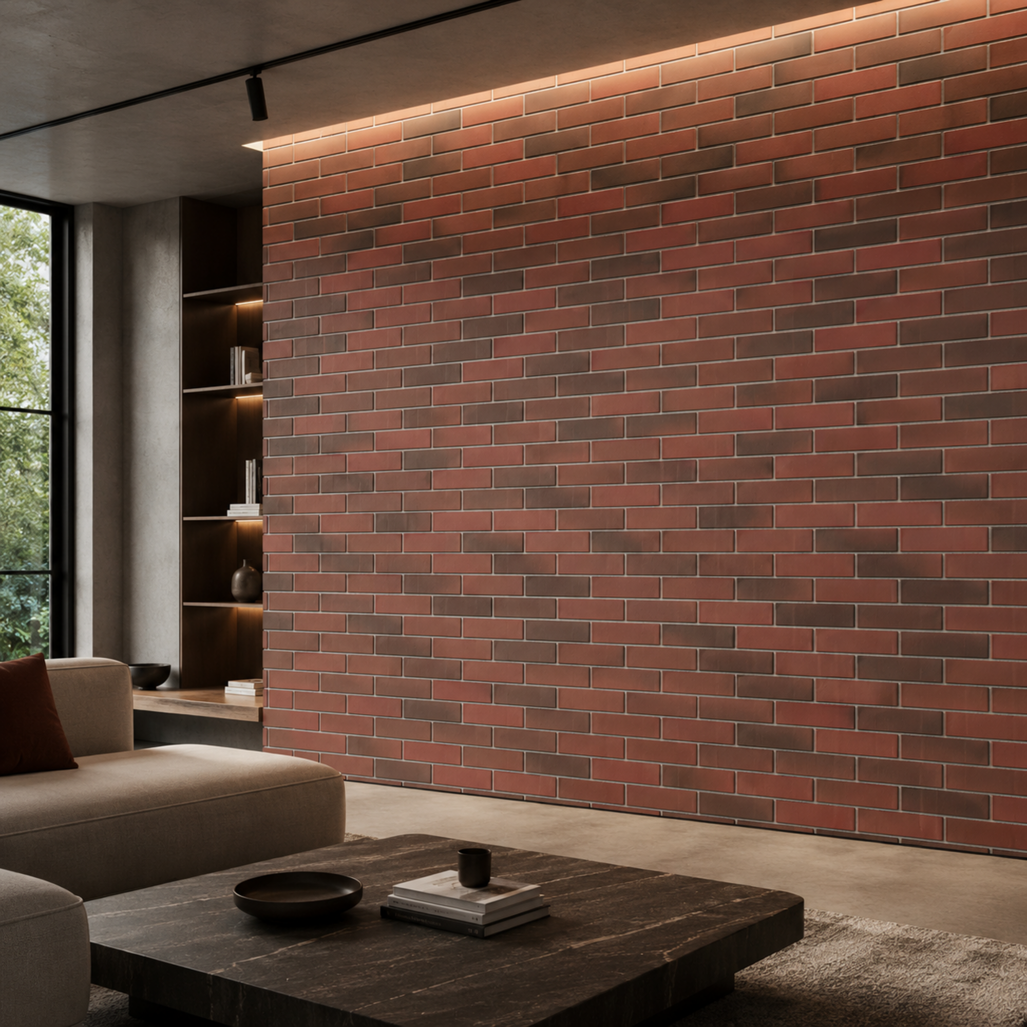 Red Brick Wall – Dark Brown Mixed Bricks with Gray Mortar 2
