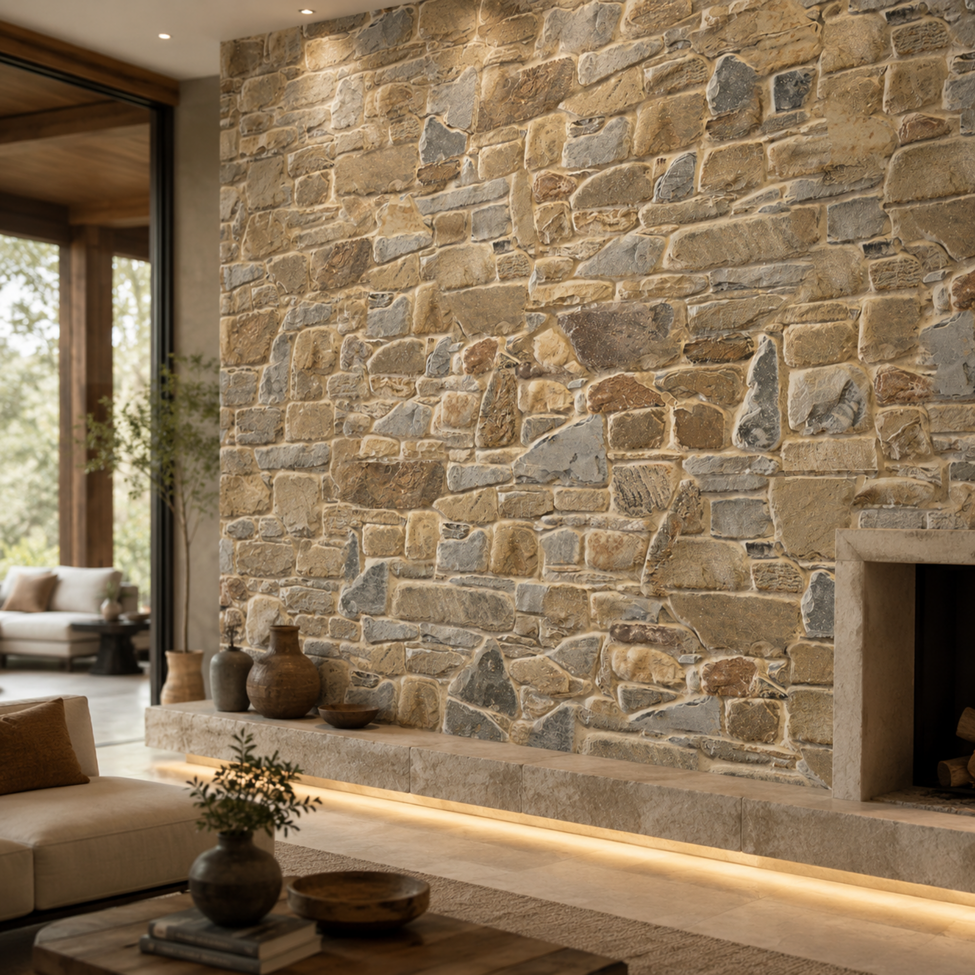 Beige Stone Wall – Mixed Irregular Masonry 2