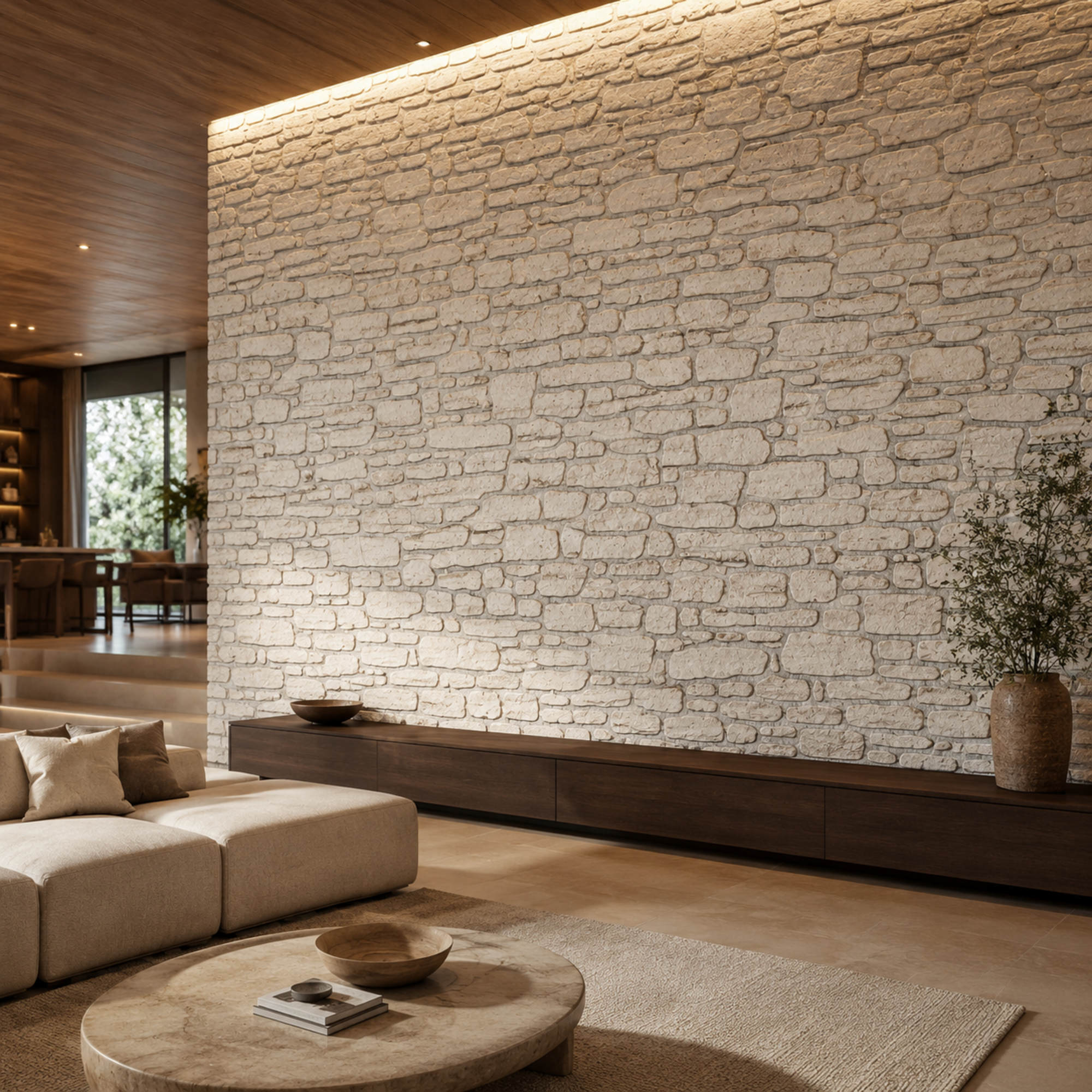 Ivory Stone Wall – Rounded Blocks with Gray Mortar 2