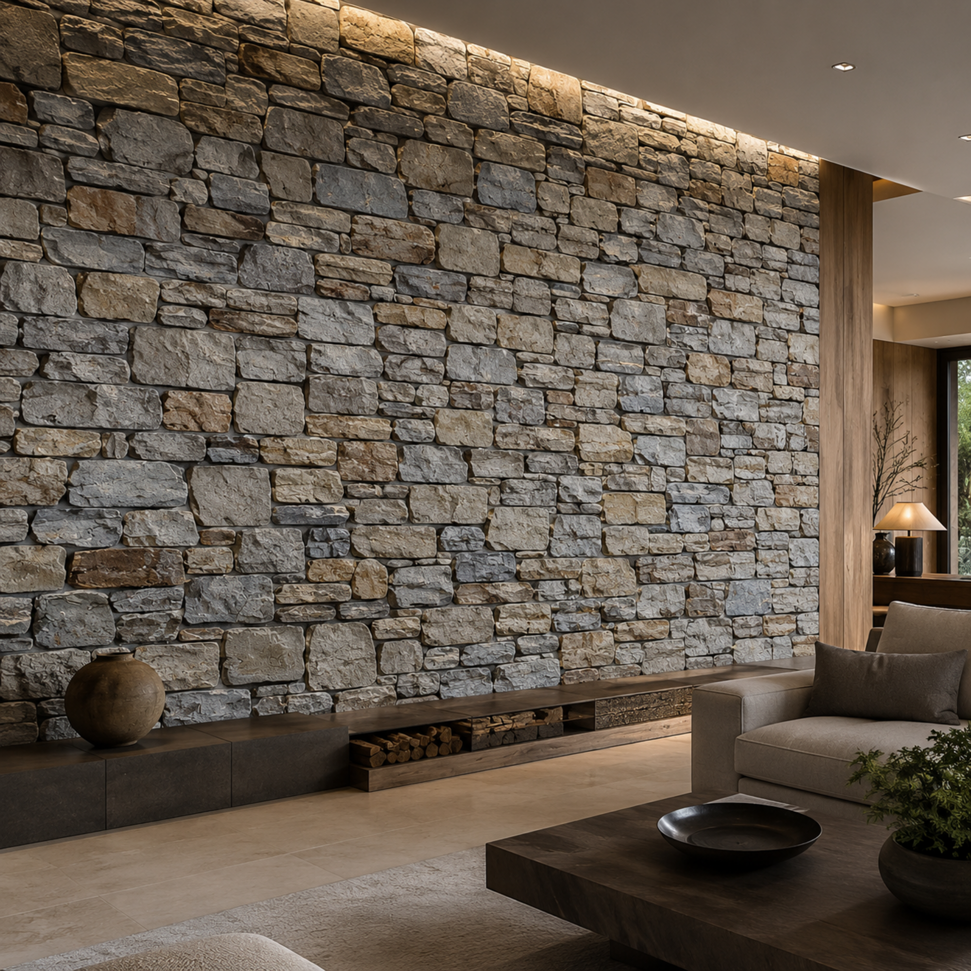 Gray Beige Mixed Rough Stone Wall 2