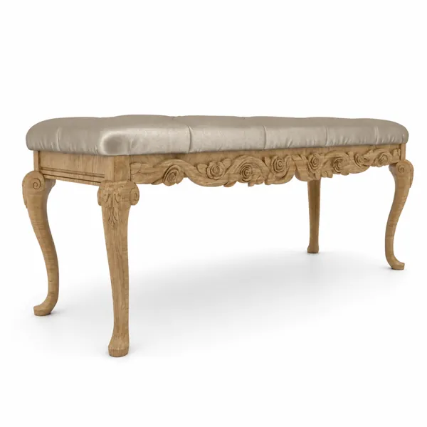 Carved Wood Upholstered Bench