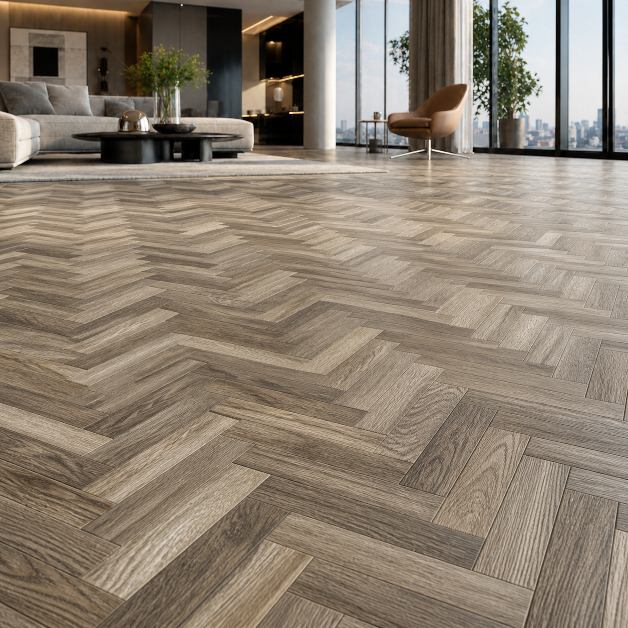 Weathered Herringbone Parquet Texture – Taupe Grain 2