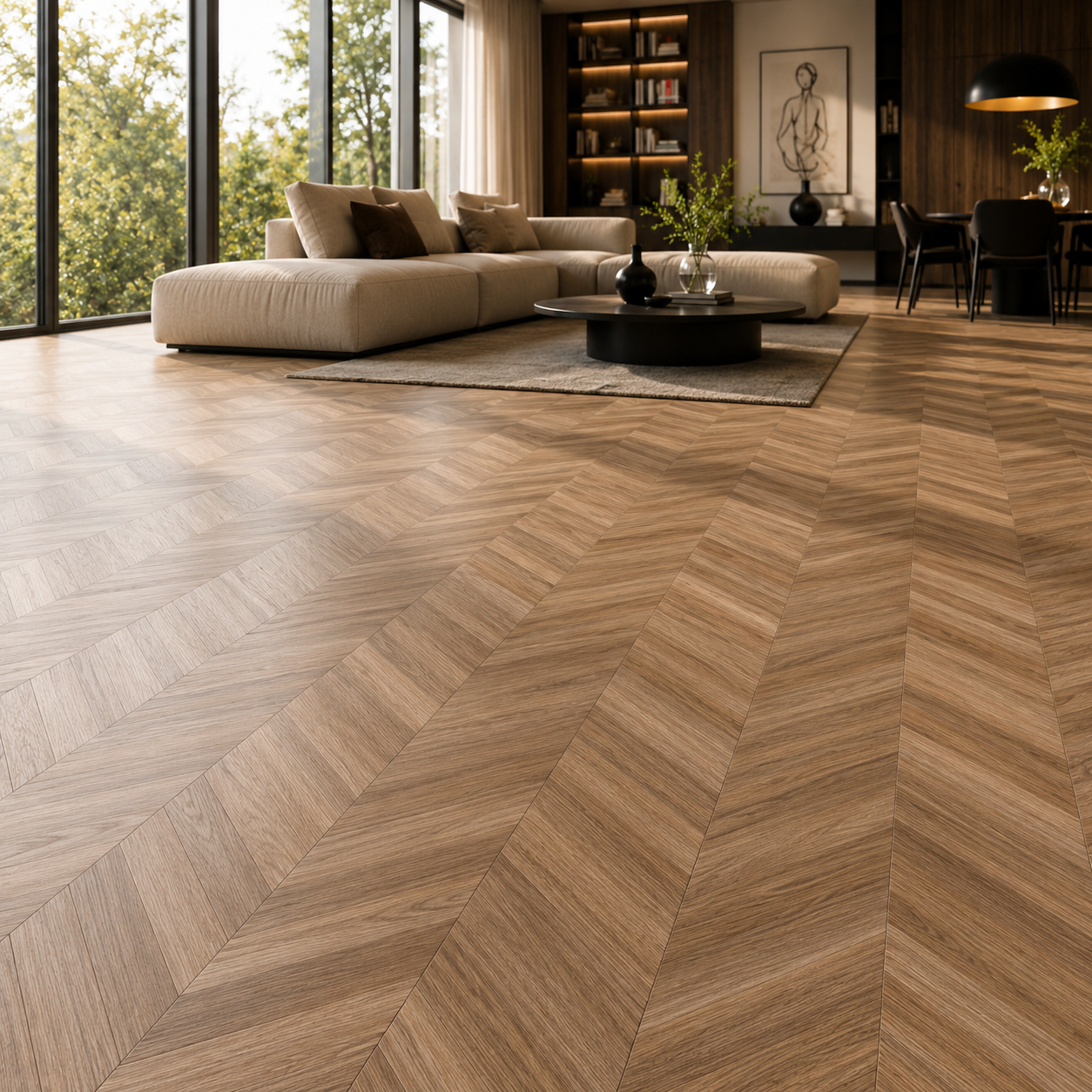 Warm Beige Chevron Wood Parquet 2