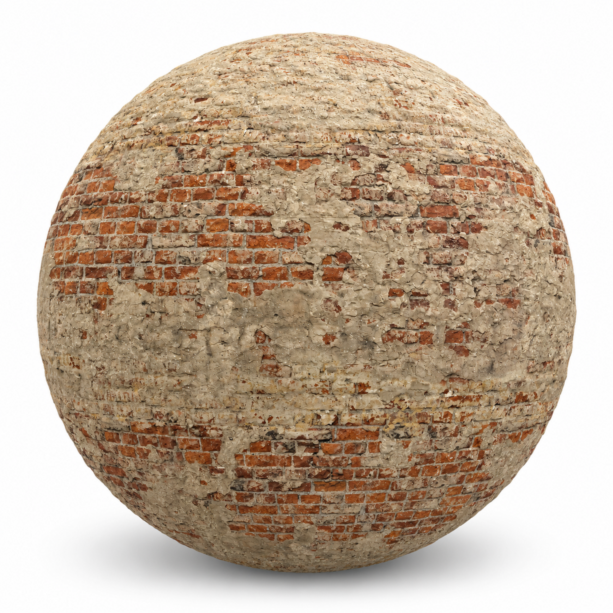 Weathered Red Brick Wall – Beige Plaster Residue