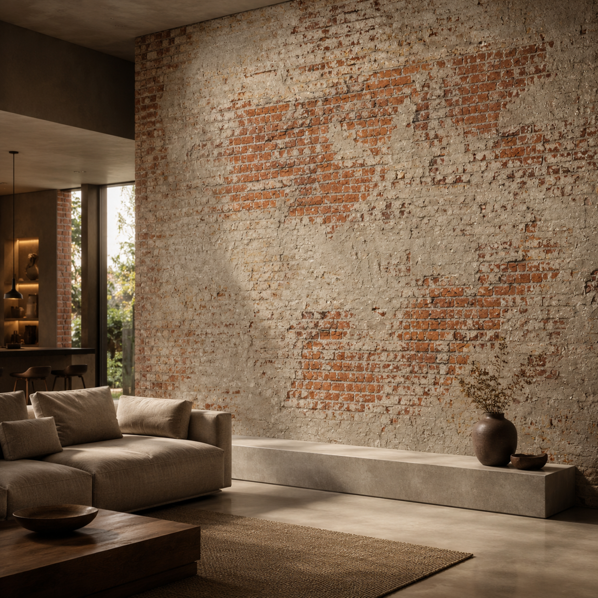 Weathered Red Brick Wall – Beige Plaster Residue 2