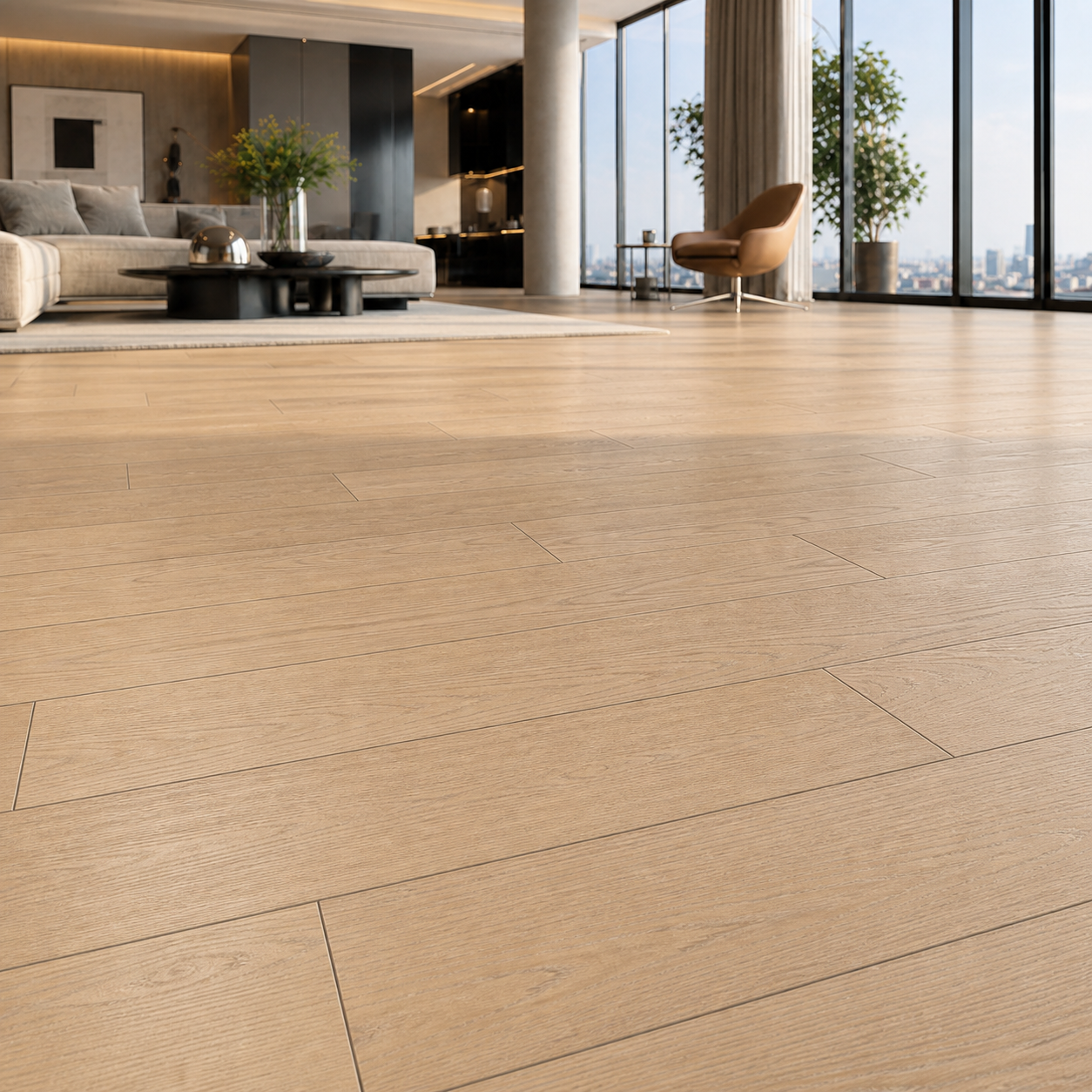 Light Sand Beige Long-Plank Wood Parquet 2