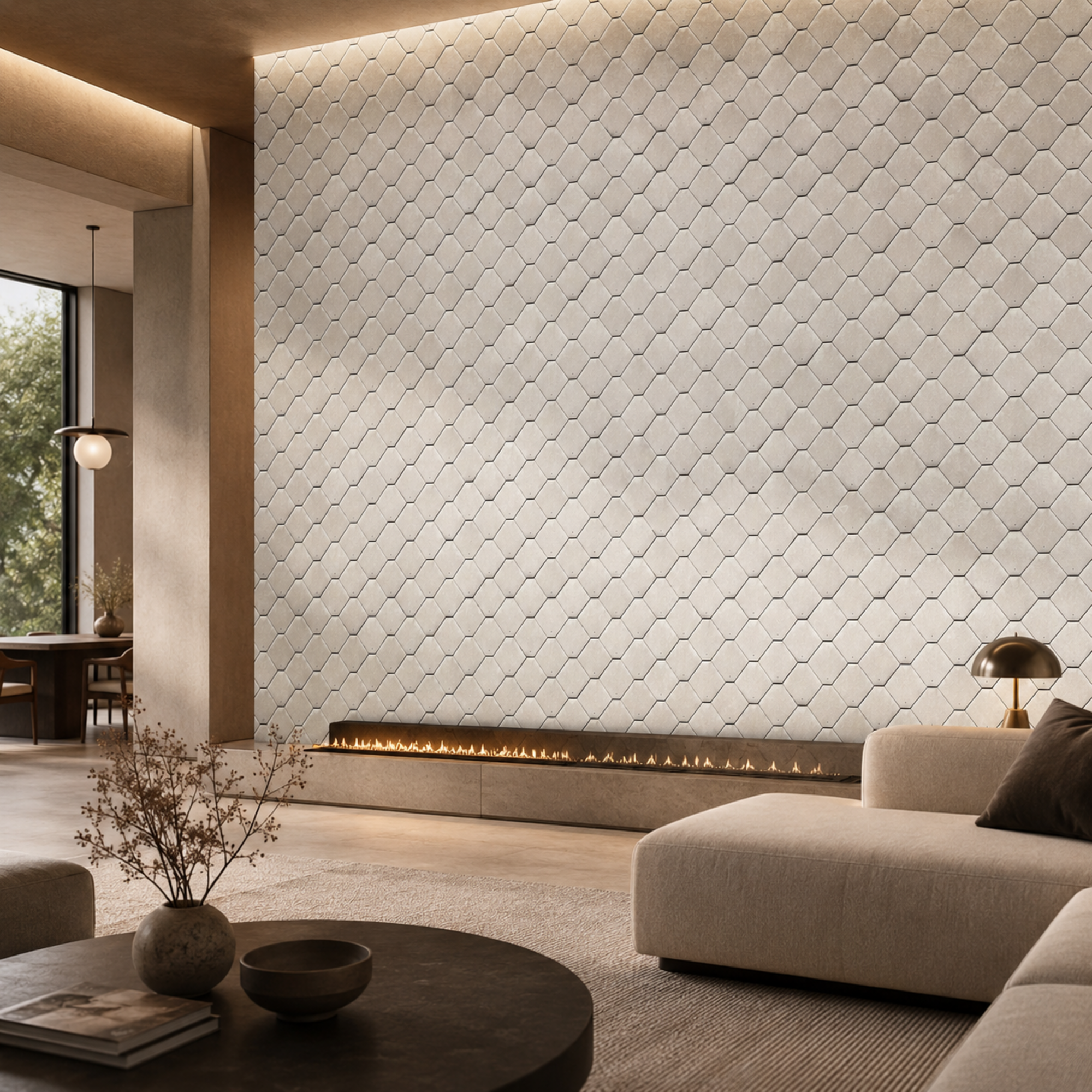 White Diamond Grid Stone Tile 2